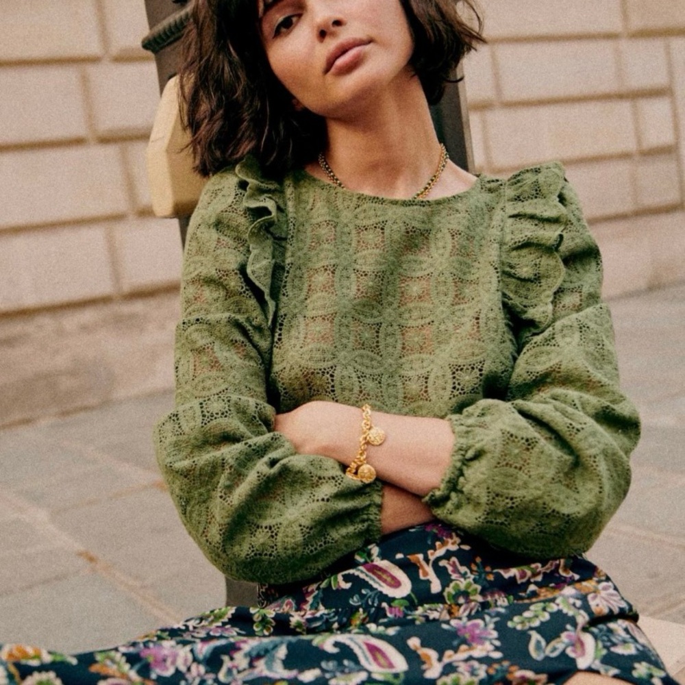 Sezane Salina Olive Green Blouse